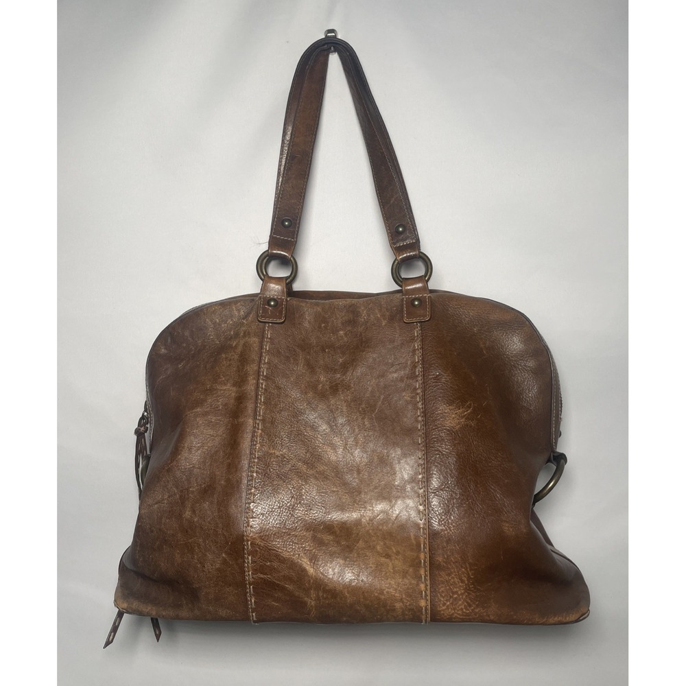 Club Monaco Distressed Brown Leather Hobo Messenger Bag
